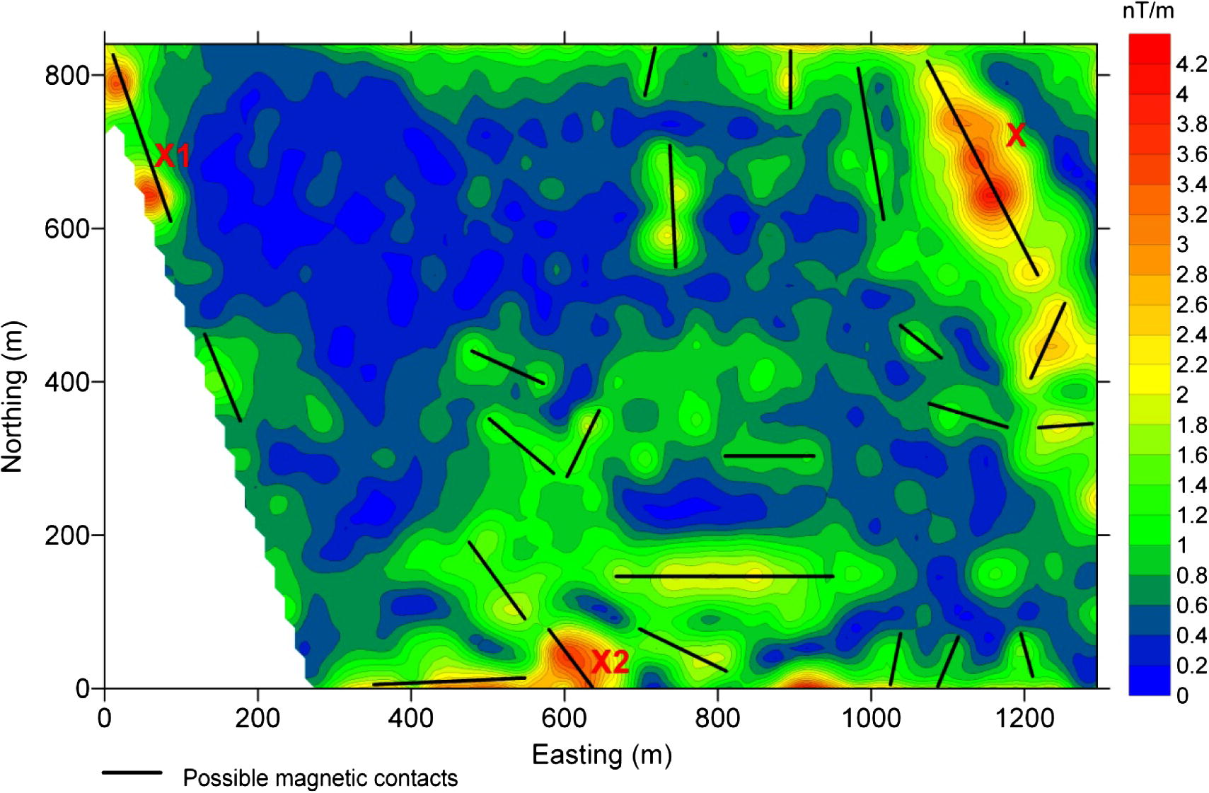 Analytic signal analysis of the studied area.