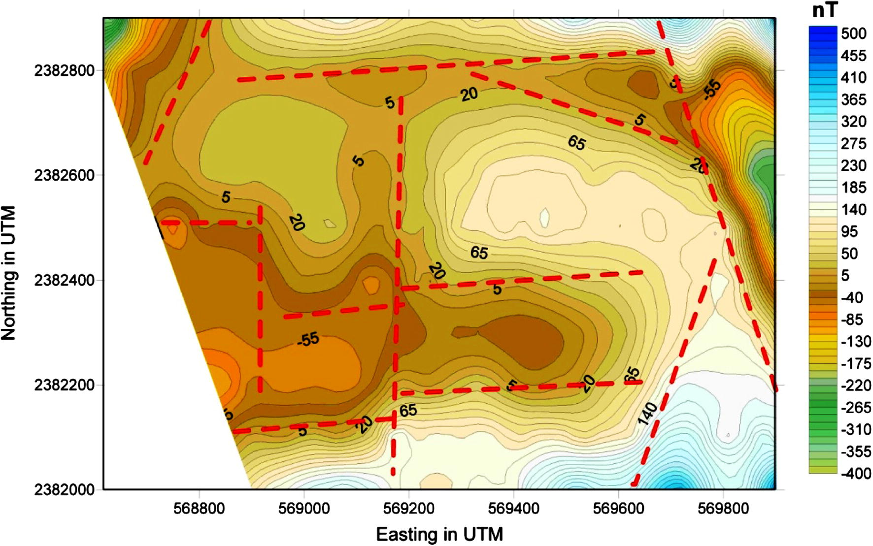 Reduced-to-pole magnetic anomaly map, with IGRF reduction.