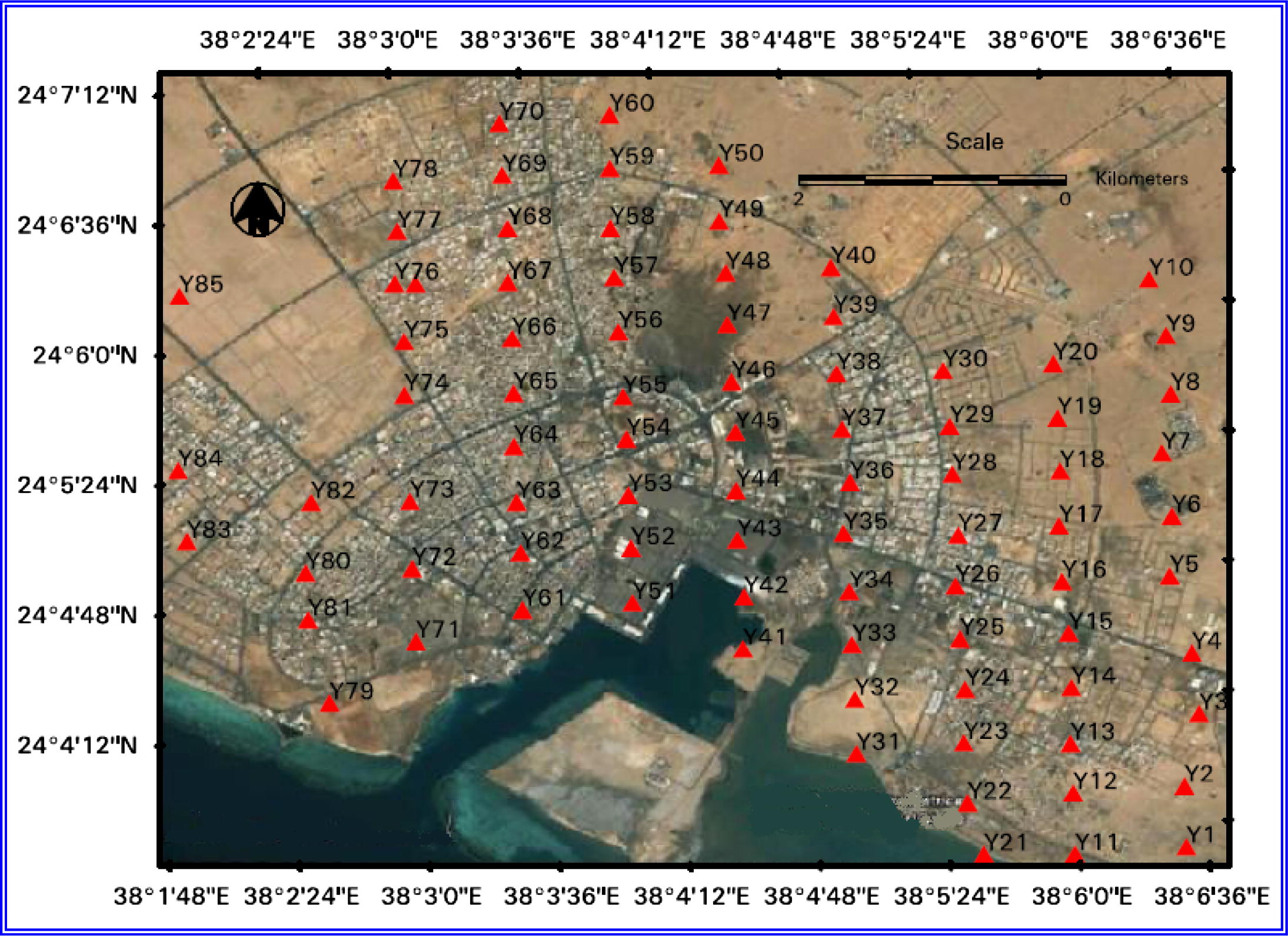 Distribution of microtremor measurements at Yanbu area.