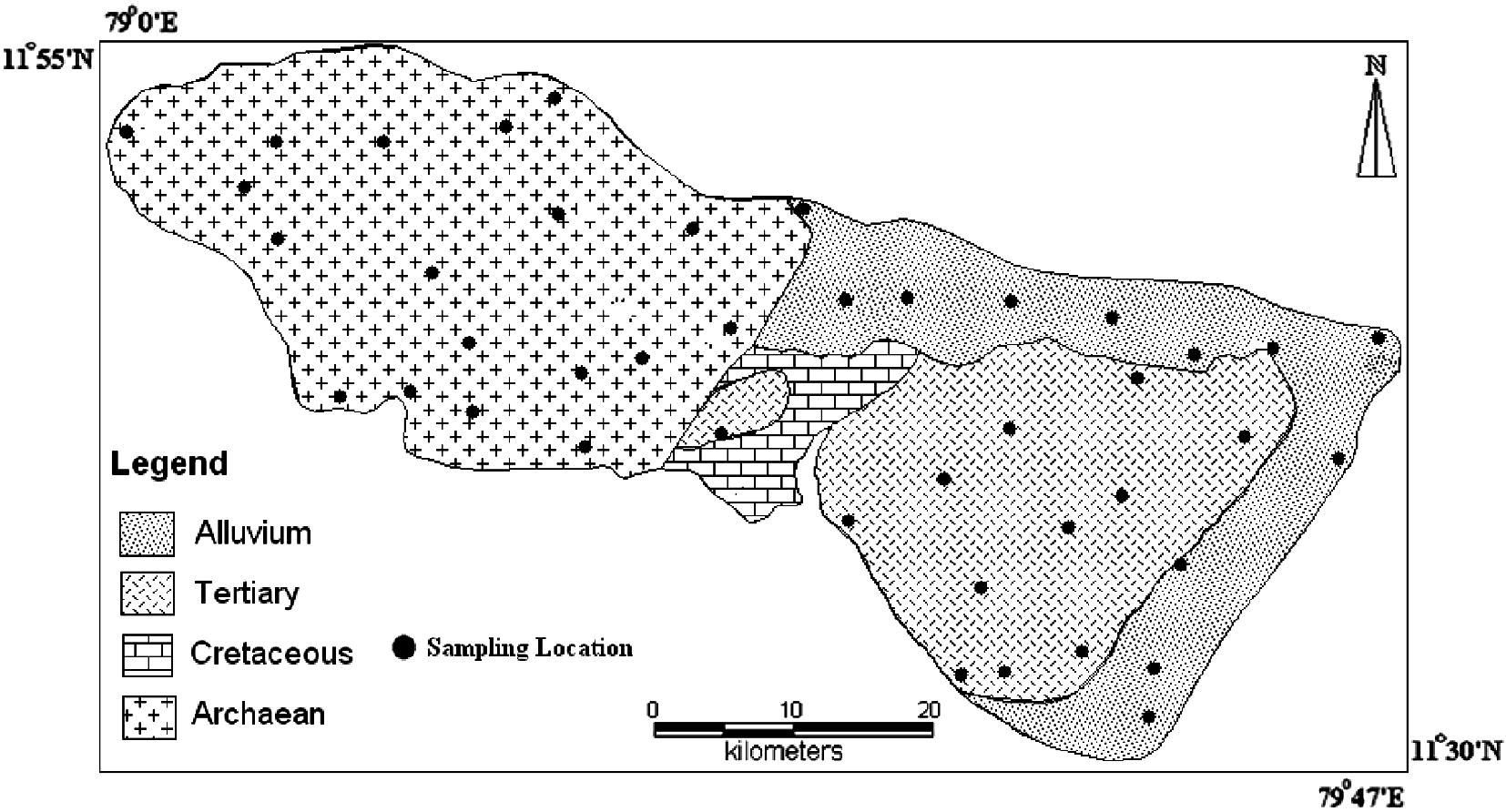 Geology and sampling location map.