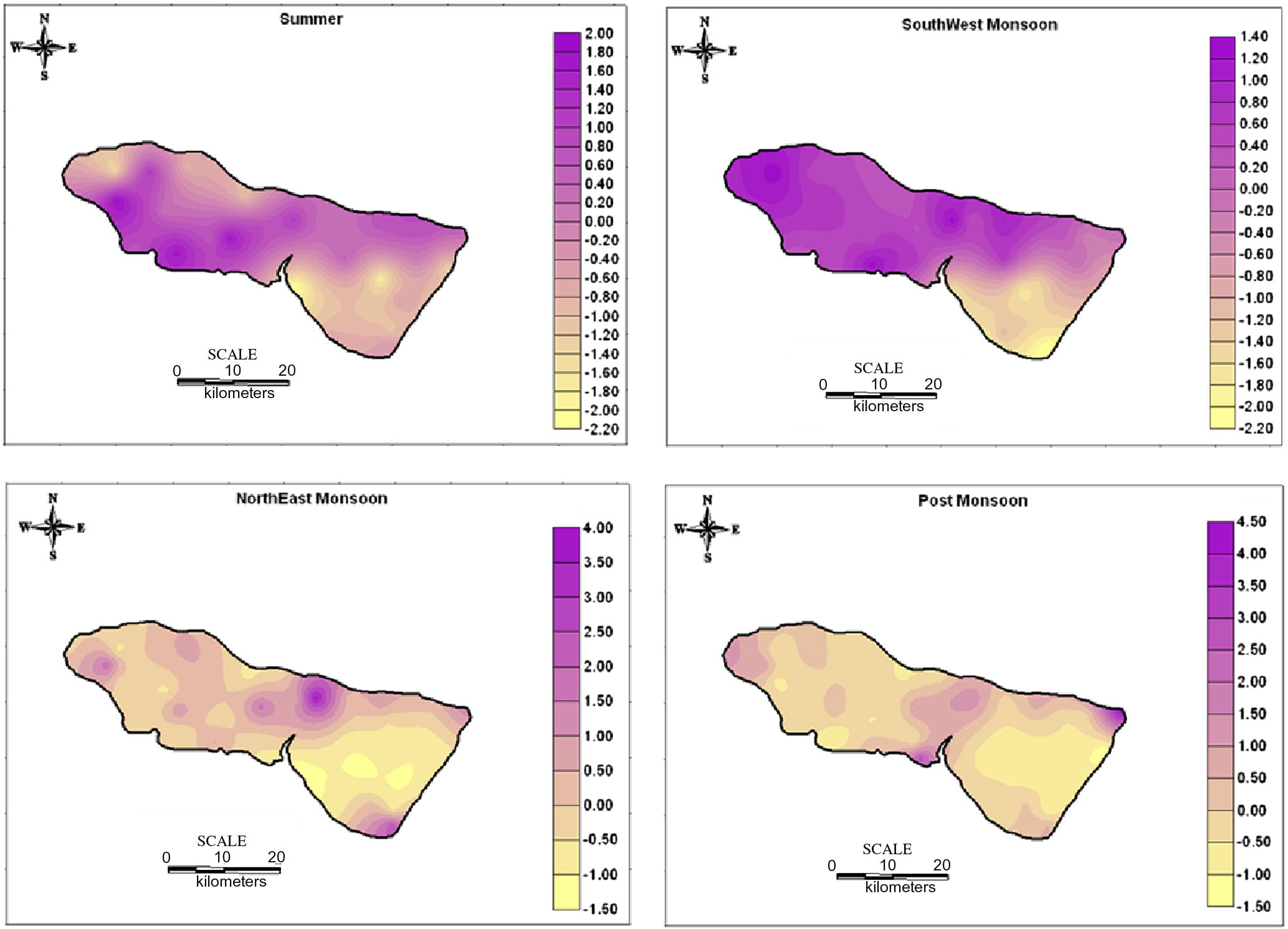 Spatial distribution of Factor 2 in groundwater.