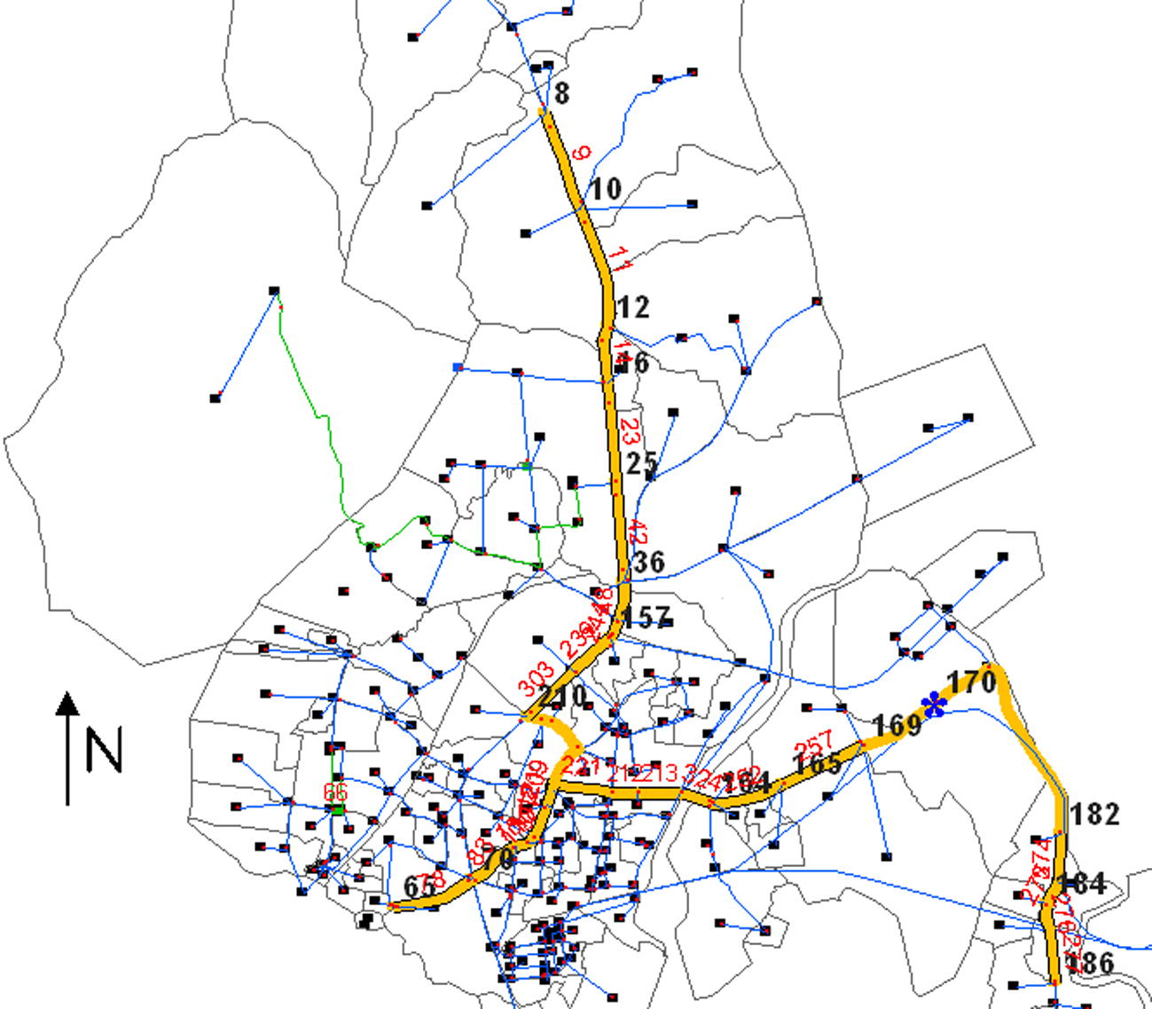 Modified optimal rail corridor in Thane city.