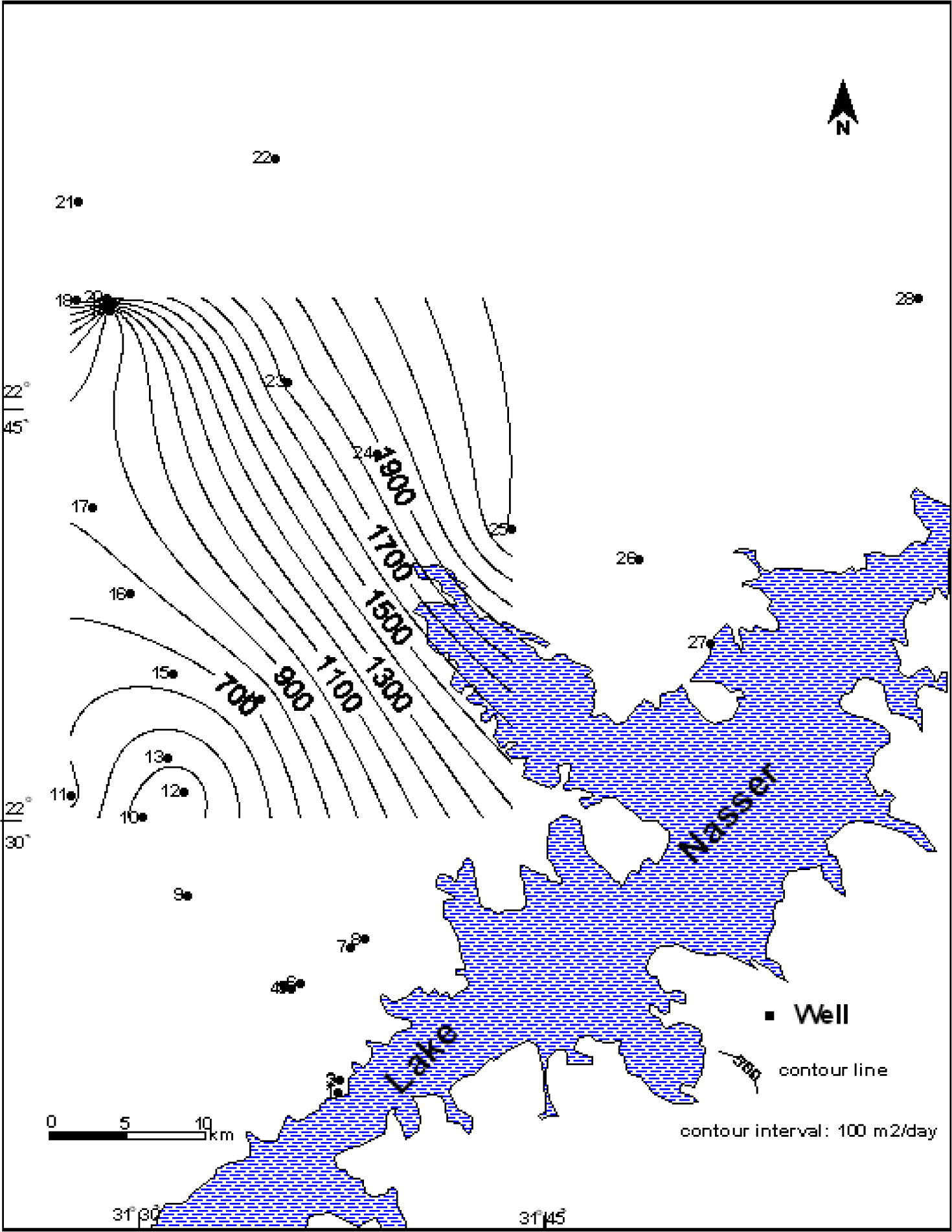 Transmissivity distribution map of the Nubia sandstone aquifer.