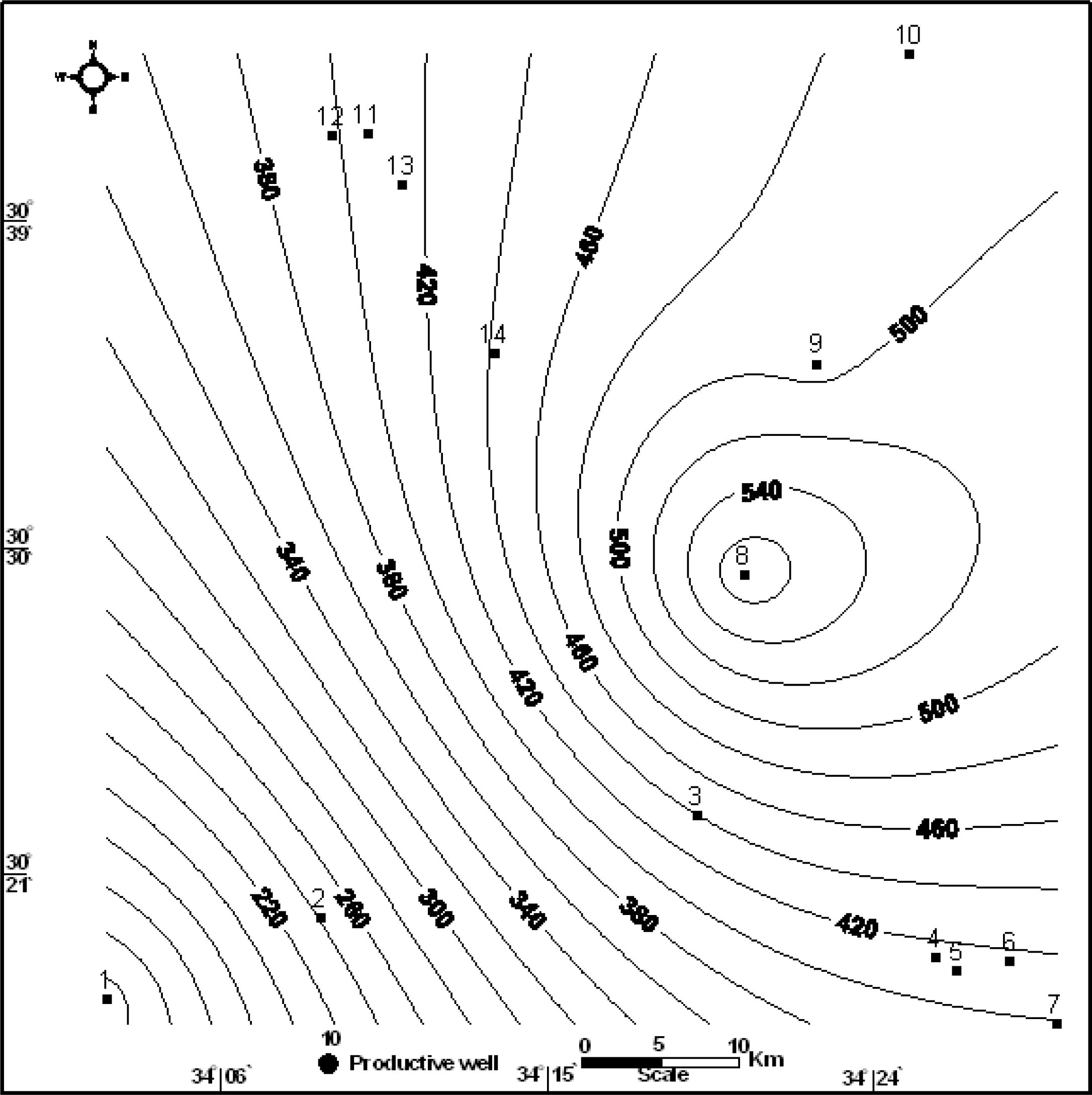 Transmissivity distribution map of Lower Cretaceous aquifer.