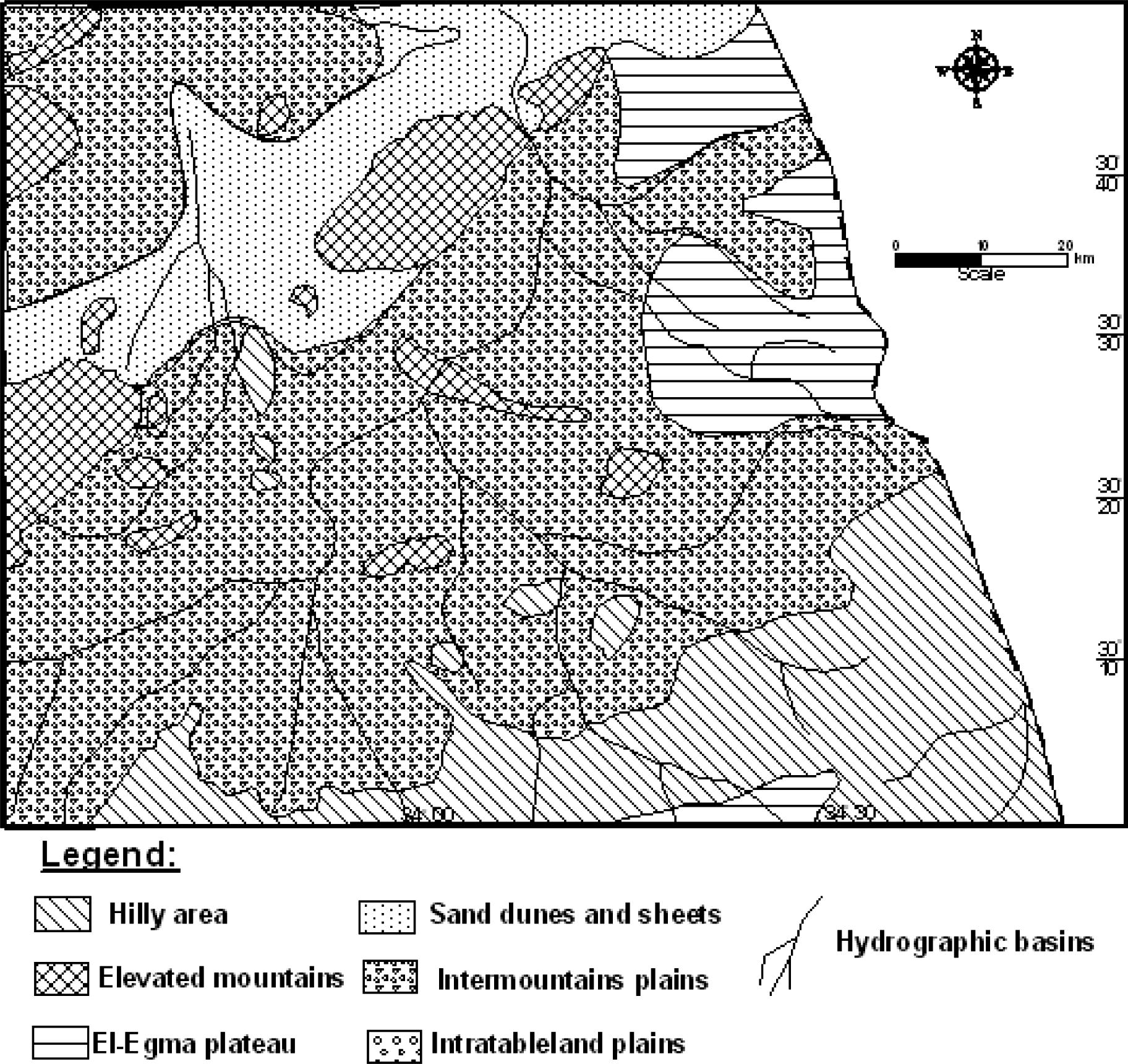 The main geomorphological units of study area (after Hassanin, 1997).