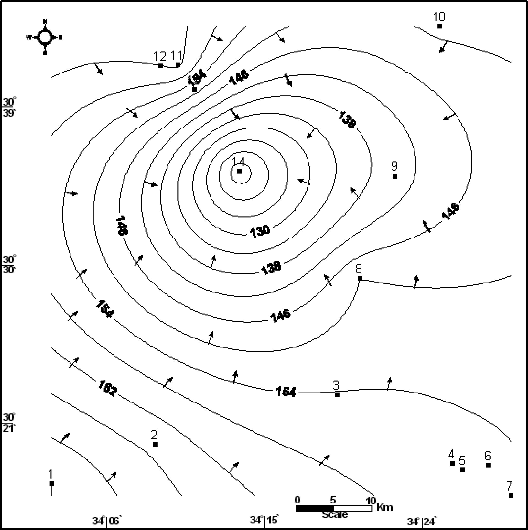 Piezometric level map of the Lower Cretaceous aquifer.