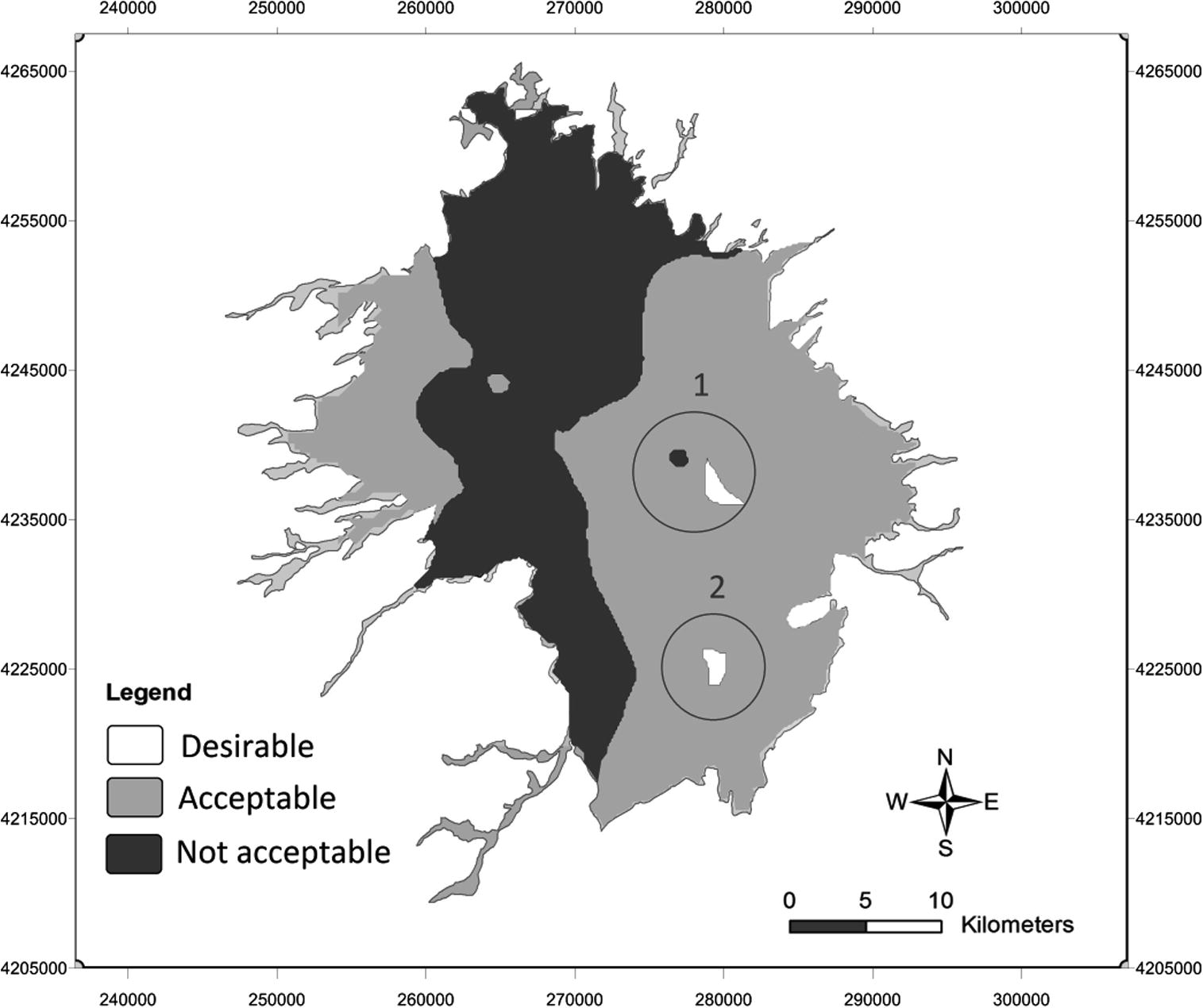 Potable water zoningmap for Ardabil plain aquifer generated by simple overlay.