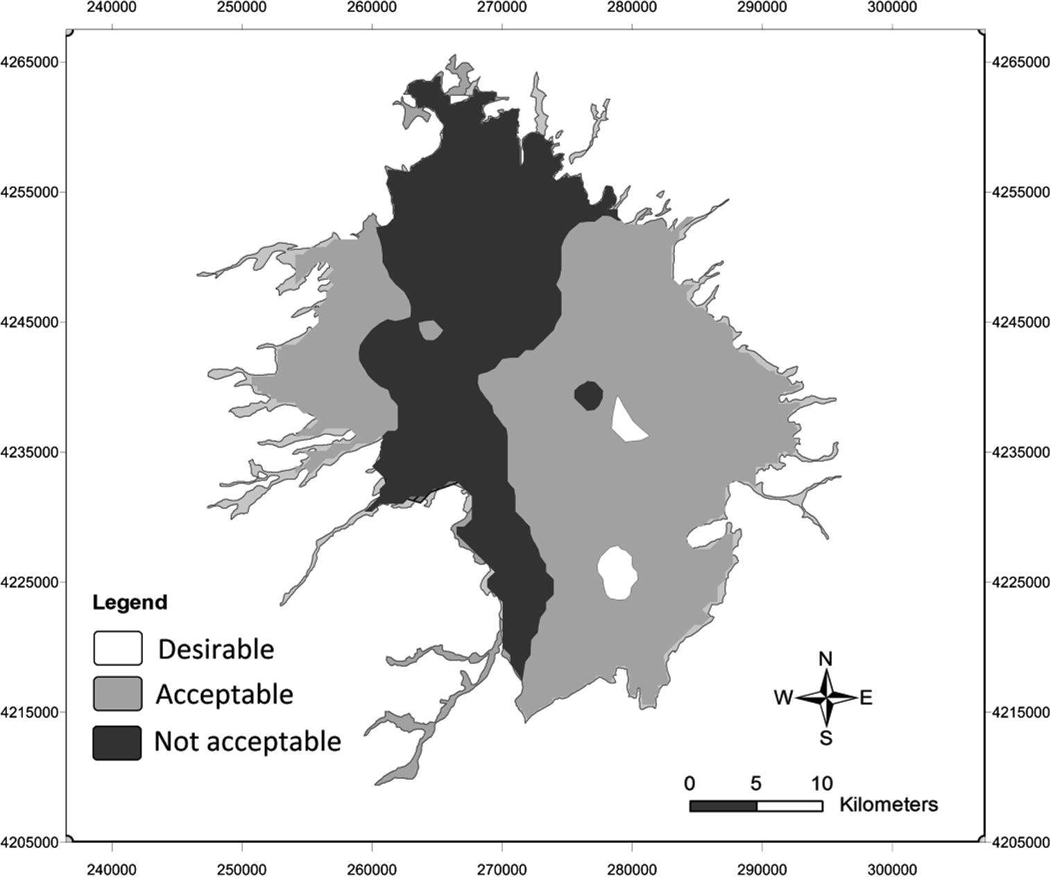 Potable water zoningmap for Ardabil plain aquifer generated by fuzzy logic.