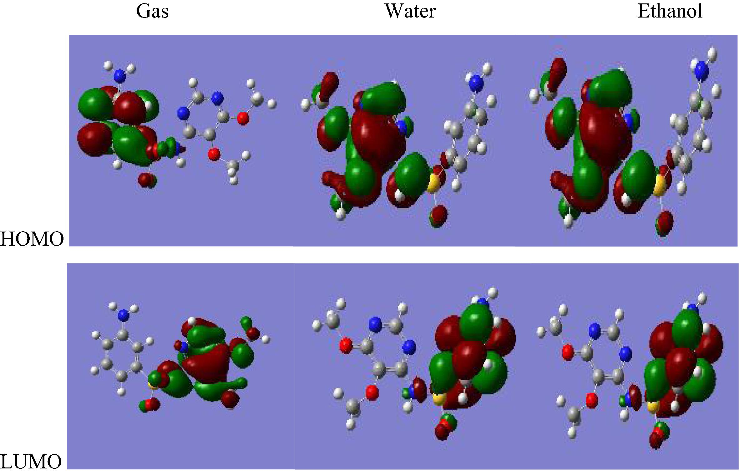 B3LYP/6-311++G∗∗ HOMO and LUMO molecular orbitals for sulfadoxine.