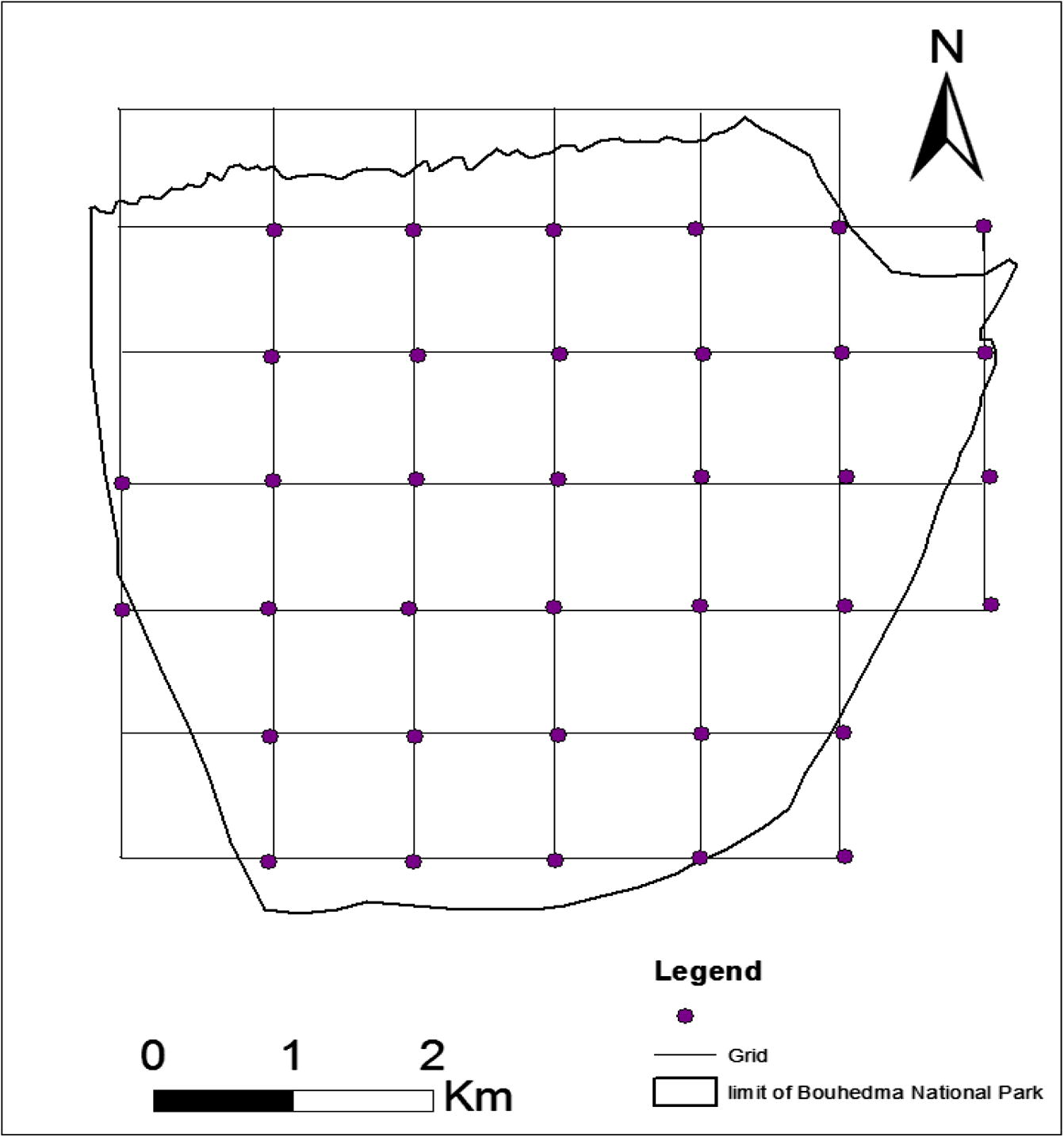 Sampling unit map of Bouhedma National Park.