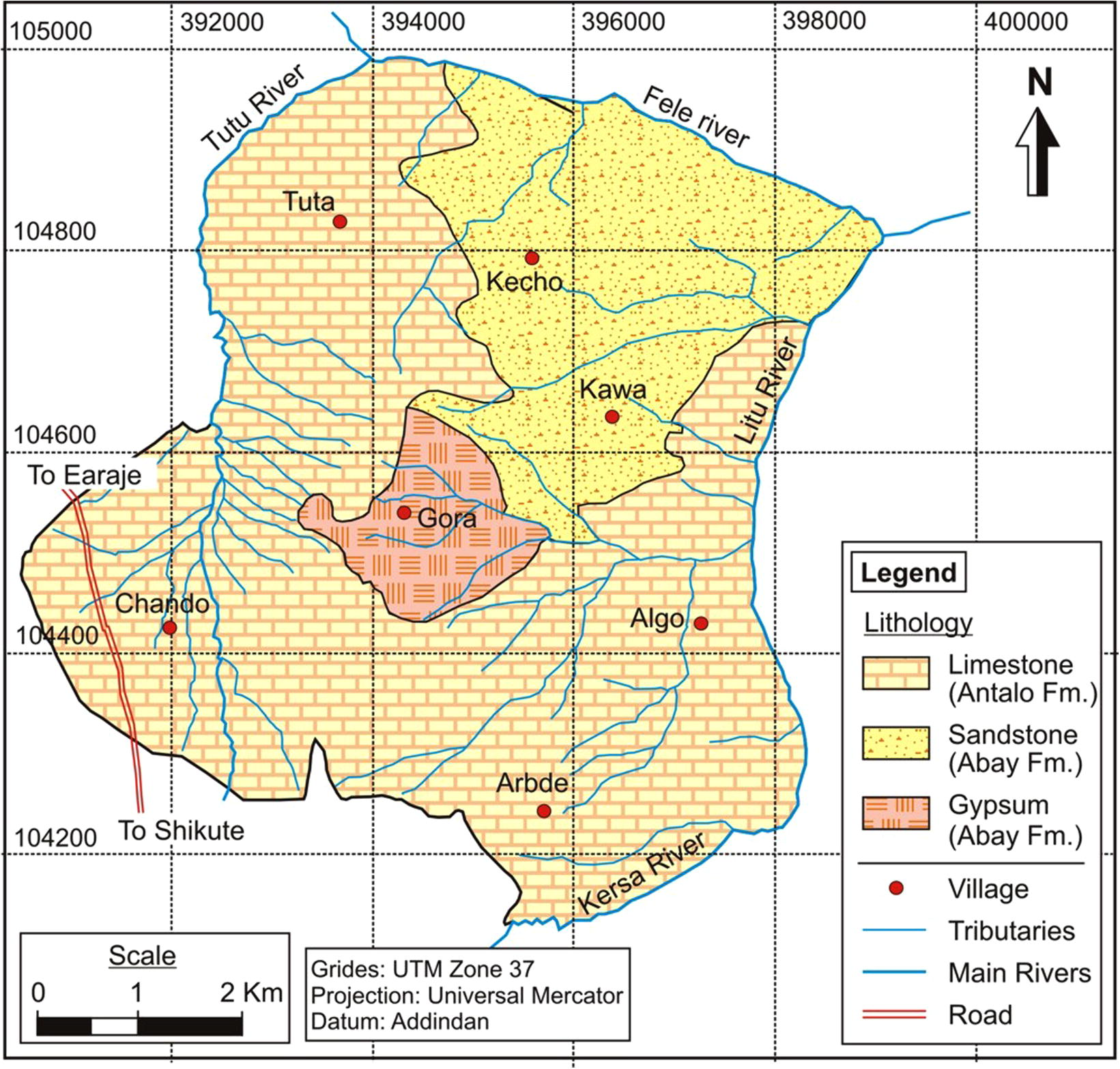 Lithological map of the study area.