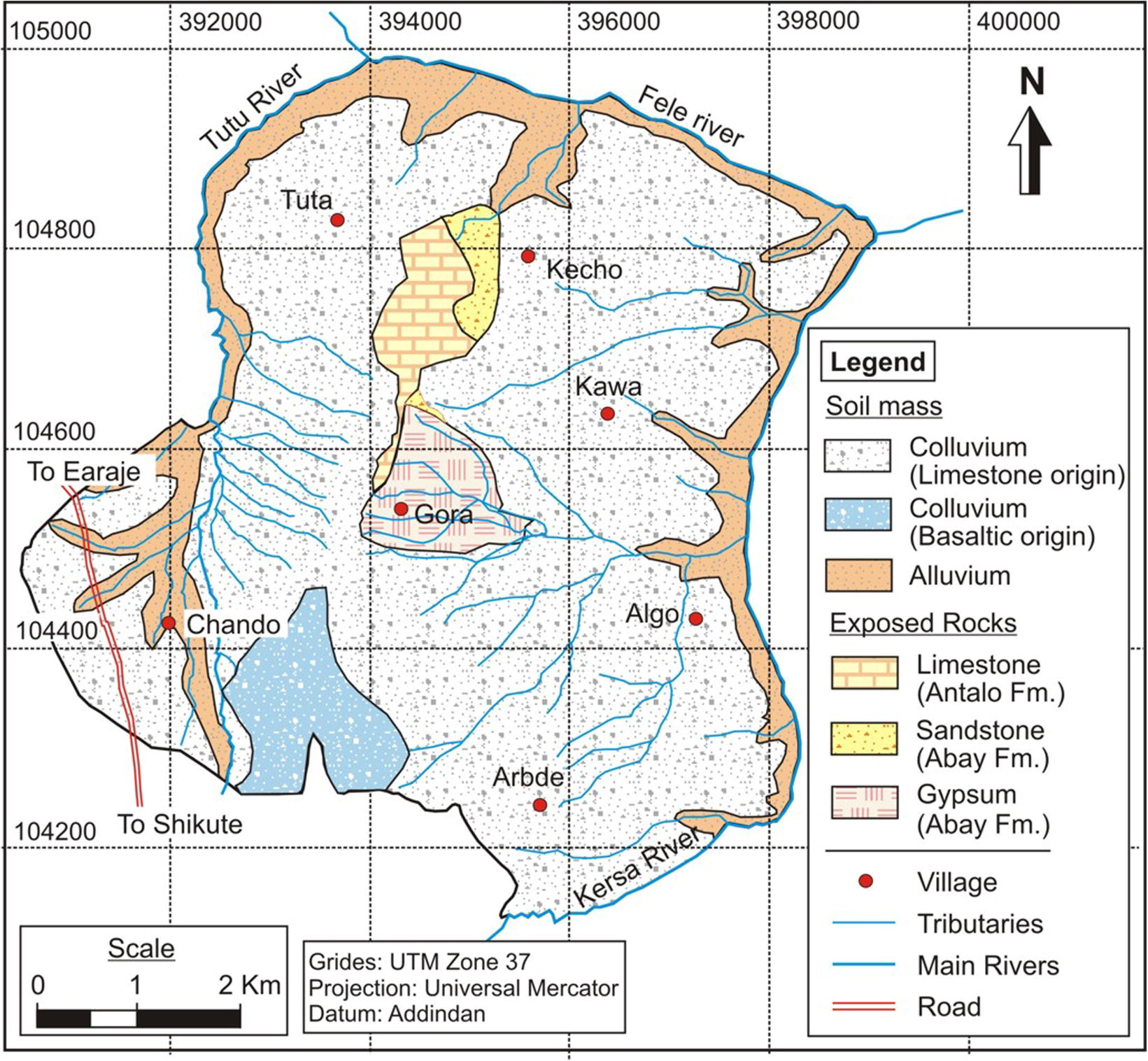 Rocks and soil mass in the study area.