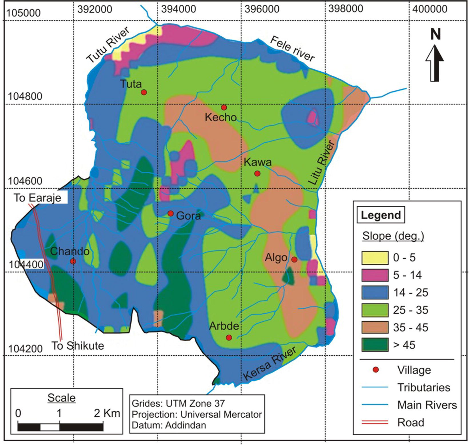 Slope map of the study area.