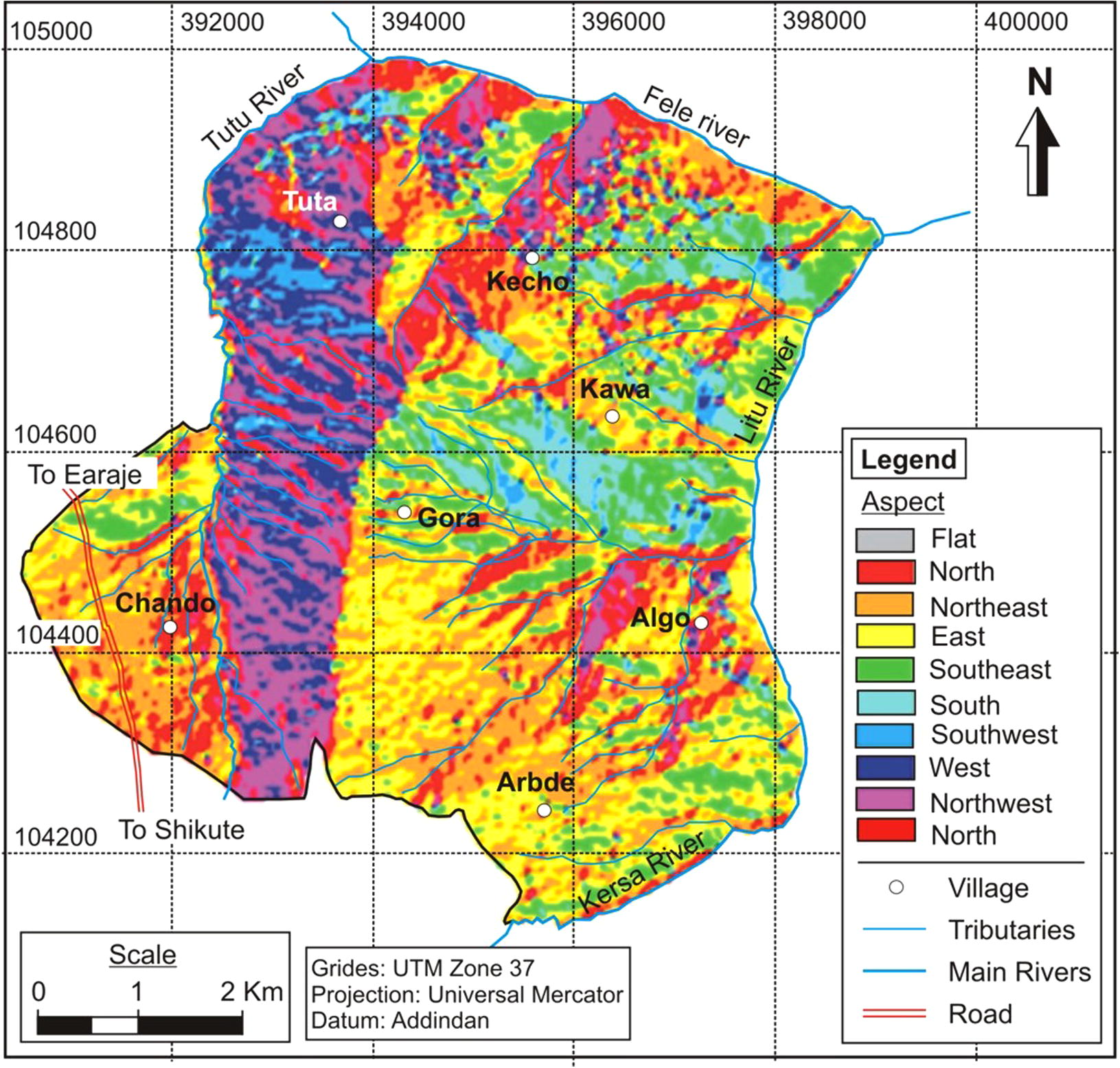 Aspect map of the study area.