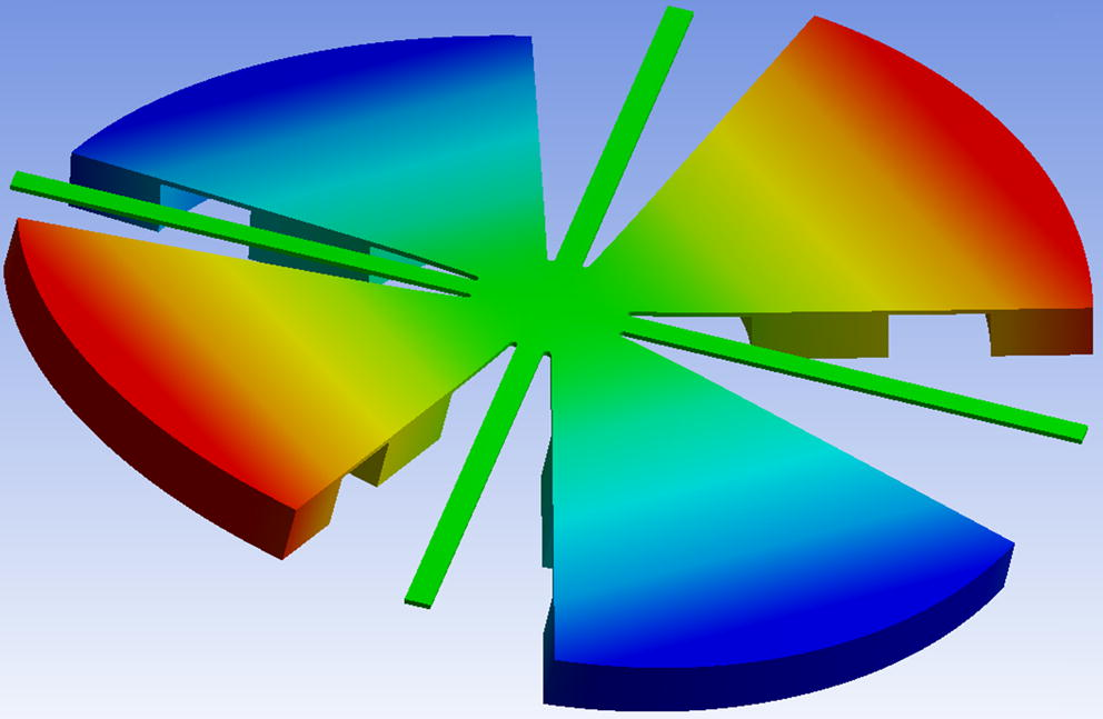 Deformed shape (colour scale) of an FLC EH-MEMS at resonance, as reported by Iannacci et al. (2014).