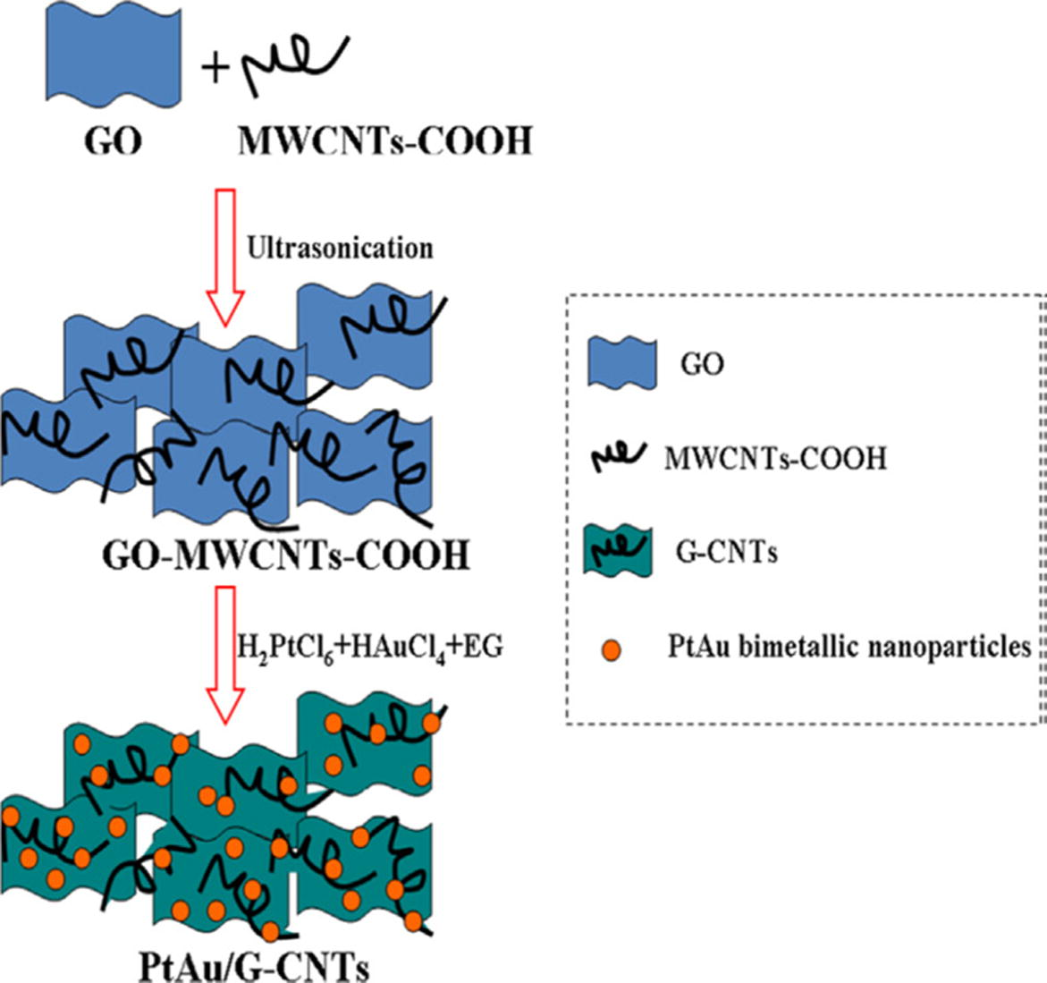 Schematic representation for the synthesis of PtAu/G-CNTs nanocomposites (Lu et al., 2013).