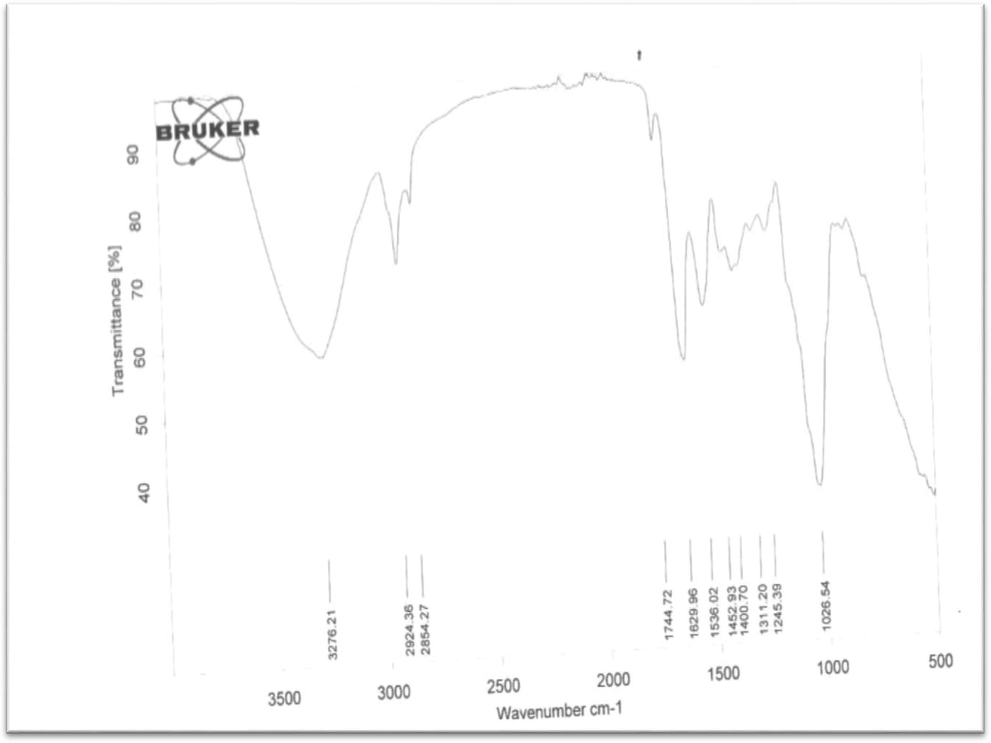 FT-IR analysis of PHA granules obtained from Lactobacillus species.