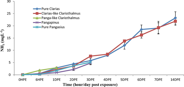 NH3 changes in the culture sytem of the treated groups of fishes during the challenge test.