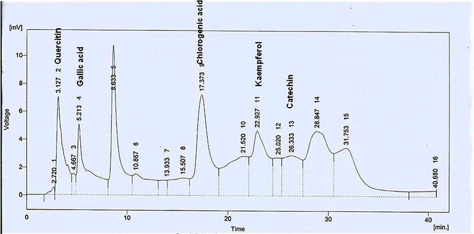 HPLC chromatogram of A. nilotica PPE.
