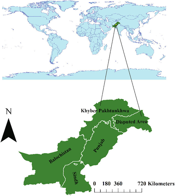 Geographical Location of the study area along with provinces.