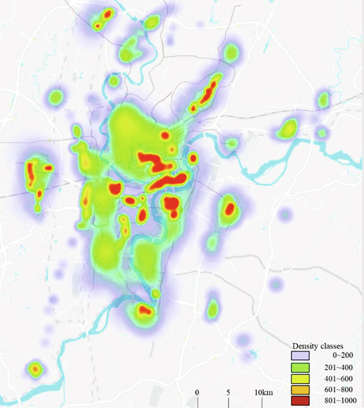 Distribution pattern of POI comprehensive indicators in Chongqing.