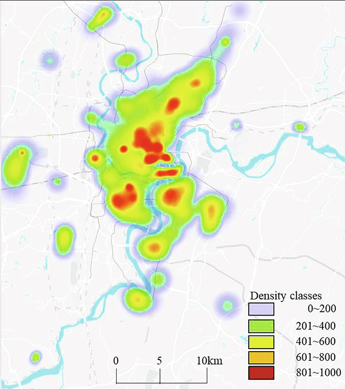 Nuclear density analysis of residential functional space in the study area.