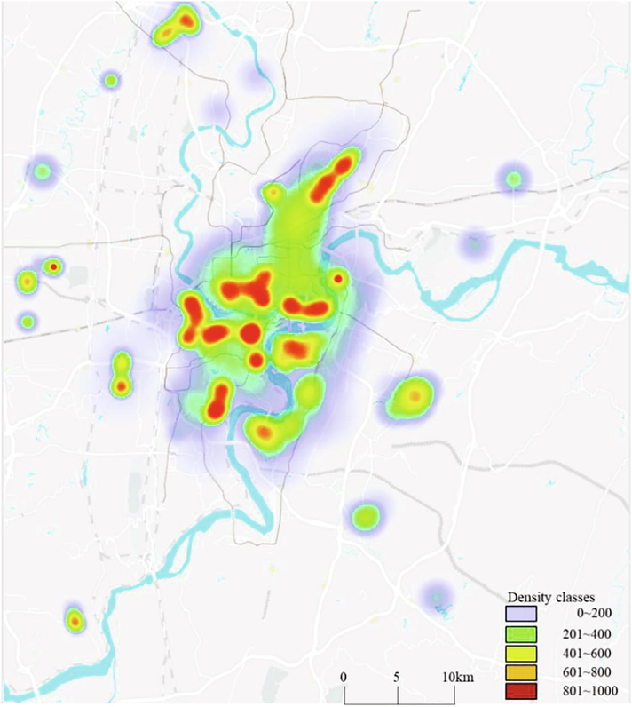 Nuclear density analysis of entertainment space in Chongqing.