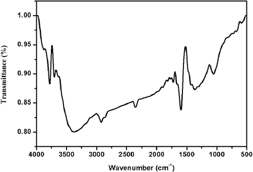 FTIR spectrum of Silver nanoparticle from Cissus Quadrangularis plant extract.