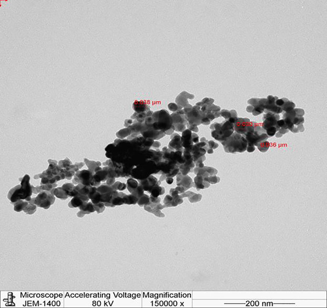 TEM micrograph of ZnONPs dispersed in De-ionized water.