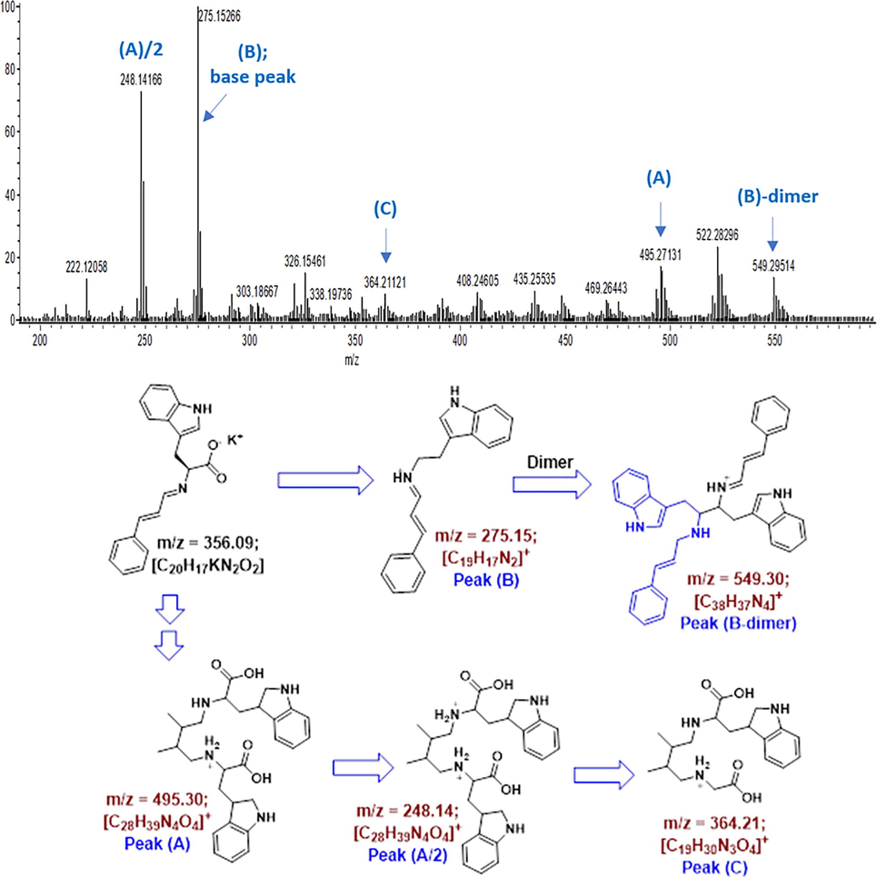 Mass analysis of the CinTrp Schiff base.