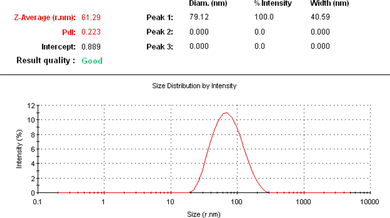 DLS measurement of produced core–shell nanoparticles.