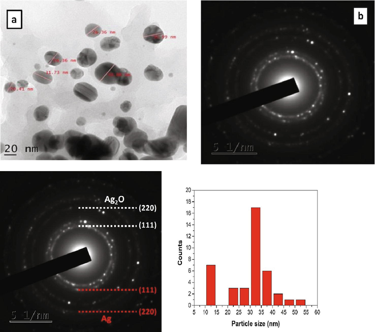 (a) HRTEM and (b) SAED pattern of Ag NPs.