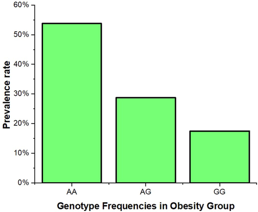 Representation of prevalence frequencies of rs464218 SNP genotype assay in obese group.