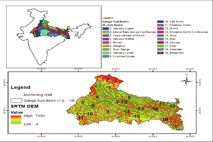 Study area of Ganga basin showing 19 sub-basin.