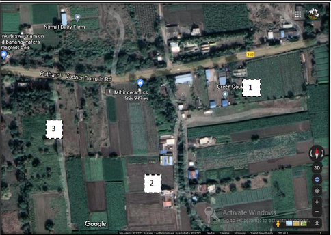 Nashik; 1- Corymbia citriodora (BC); 2- Agriculture field (BA); 3- Forest patch (BF) Latitude-19.94129, Longitude-73.78307 Altitude-584 m.