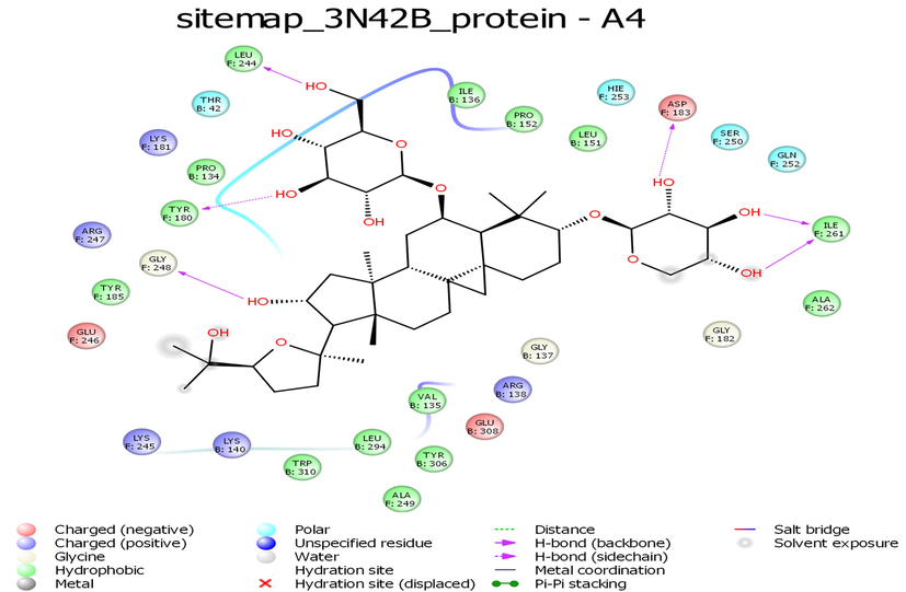 Interaction profile of Astragaloside IV with 3N42B protein target of Chikungunya virus.