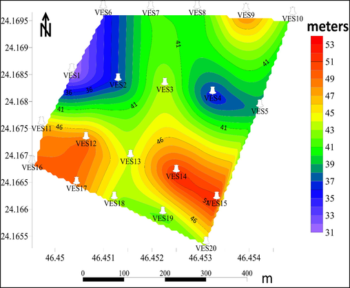 Shallow groundwater be depth contour map.