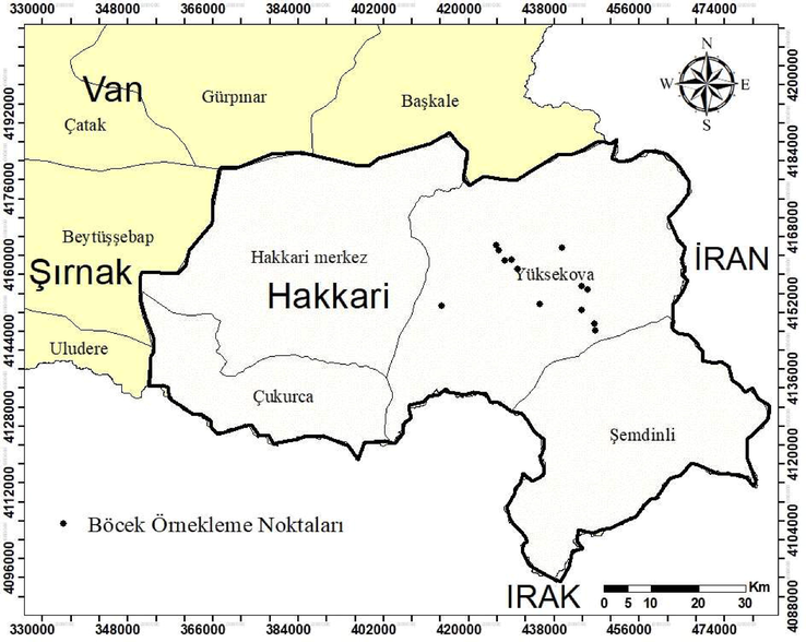 Locations of natural enemies feeding on Centaurea species in Yüksekova Basin.