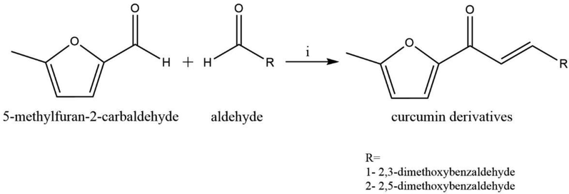 Synthesis of compound 1& 2, i = 40%NaOH, ethanol 6.