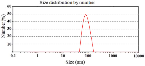 Particle size distribution of TCN3 nanoparticles formulation.