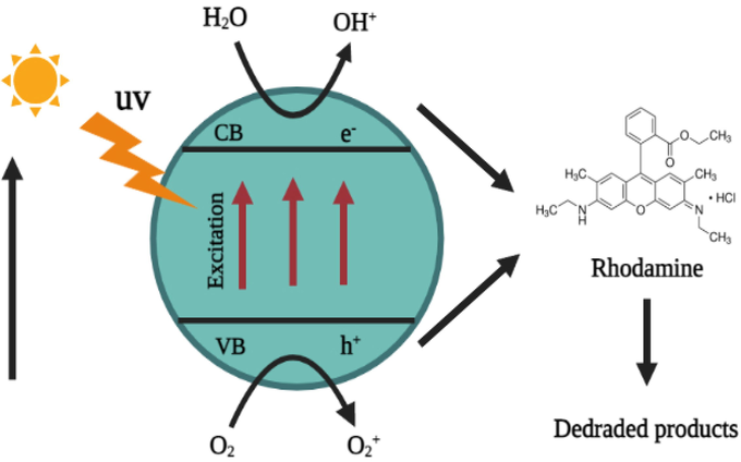 Reaction mechanism of Rhodamine degradation.