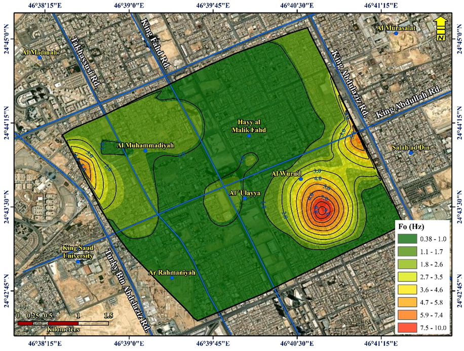 Map of fundamental frequency distribution across the study area.