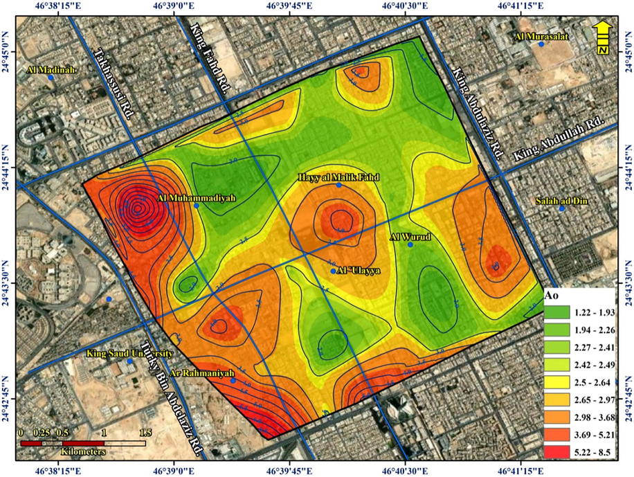 Map of amplification factor distribution across the investigated area.