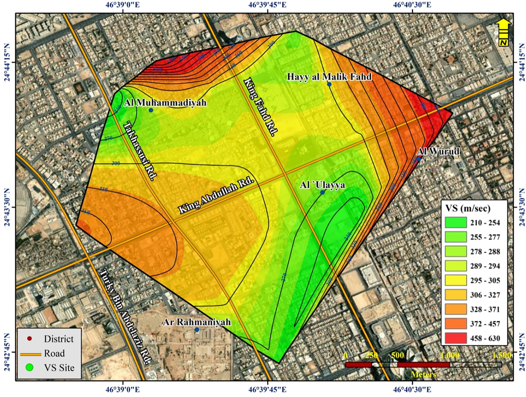 Map of the average Vs30 distribution across the study area.