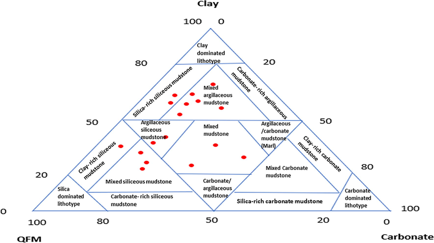 sCore lithotype classification of Dohol formation’s shales. Modified after (Gamero-Diaz et al., 2013).