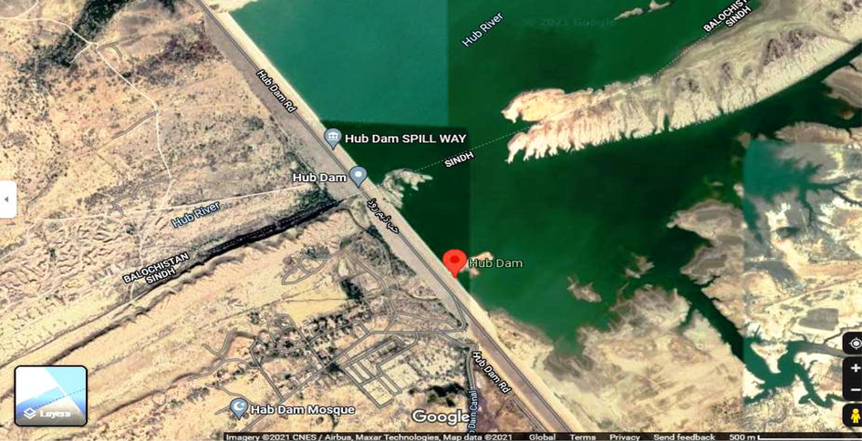 Map of Hub dam of Balochistan.