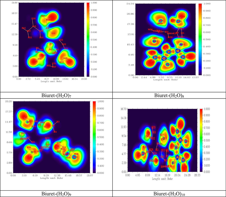 2D ELF representation of Biuret-water clusters.