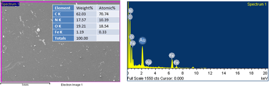 SEM-EDX of COCA/Fe2O3 nanocomposite.