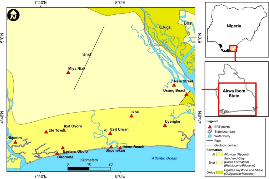 Geologic map of the study area showing ERT locations.