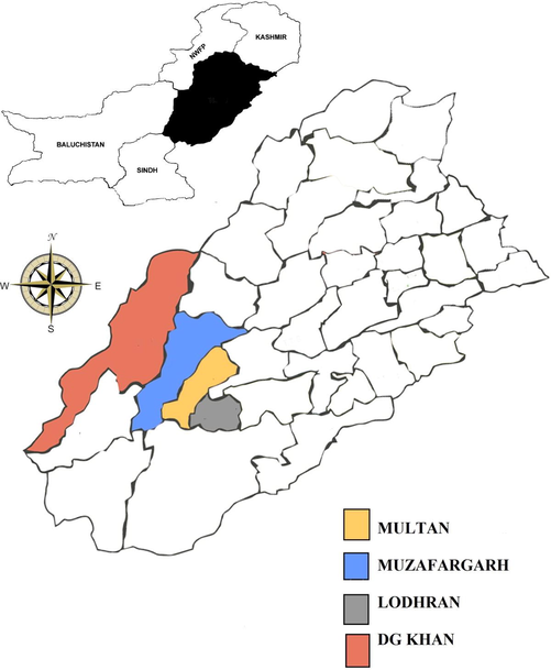 Locations for C. arietinum sampling in Punjab Pakistan.